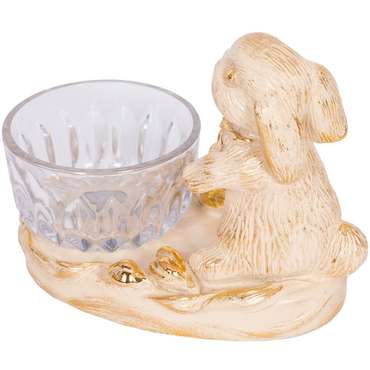 Фруктовница Кролик Эйприл кремово-золотого цвета с чашей из стекла