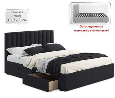 Кровать Olivia 160х200 черного цвета без подъемного механизма