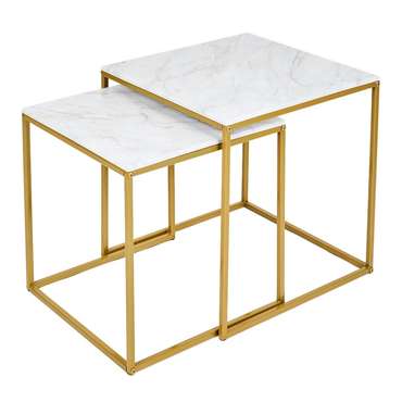 Набор из двух журнальных столиков МеталлАрт М002 бело-золотого цвета