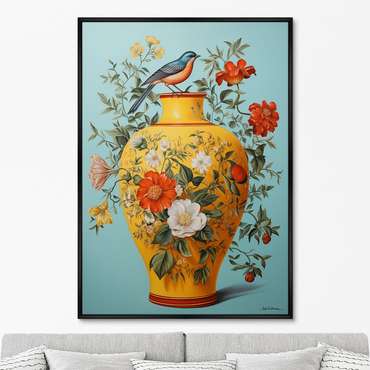 Репродукция картины China porcelain vase with bird, No 2, 2024г.