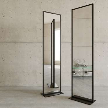 Дизайнерское напольное двухстороннее зеркало Zeliso-ll в металлической раме черного цвета