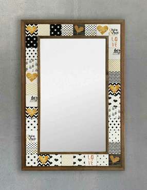 Настенное зеркало 43x63 с каменной мозаикой бело-черного цвета
