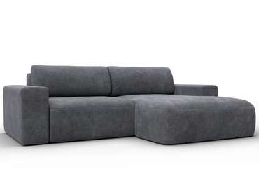 Угловой диван-кровать Лига-036 Классик в обивке из велюра темно-серого цвета правый