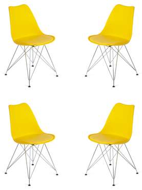 Набор из четырех стульев Tulip Iron Chair желтого цвета