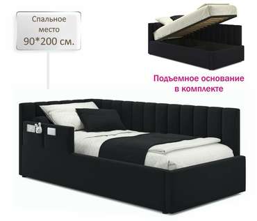 Кровать Milena 90х200 черного цвета с подъемным механизмом