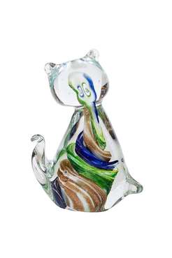 Декоративная стеклянная статуэтка "Кошка" маленькая разноцветная