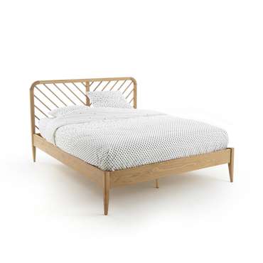 Кровать из массива дуба с кроватным основанием Anda 140x190 бежевого цвета