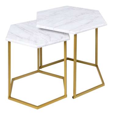 Набор из двух журнальных столиков МеталлАрт М003 бело-золотого цвета