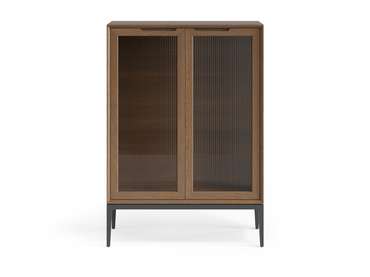 Витрина Velvet цвета дуб туманный матовый с опорами цвета суперматовый чёрный