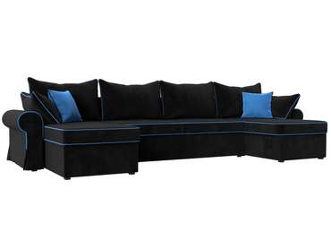 Угловой диван-кровать Элис черного цвета с голубой окантовкой