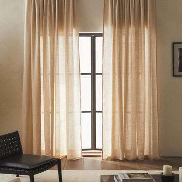 Льняная штора двойной ширины средней непрозрачности