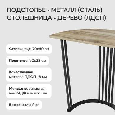 Стол консольный Violur с металлическим подстольем черного цвета