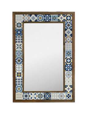 Настенное зеркало 43х63 с каменной мозаикой сине-белого цвета