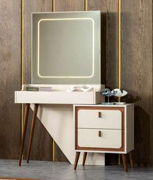 Столик туалетный Стиль бежевого цвета с зеркалом