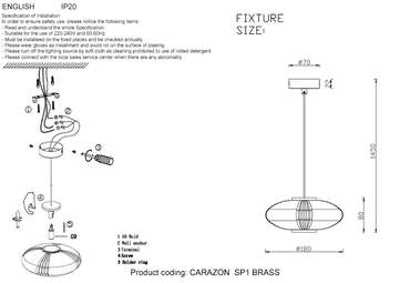 Подвесной светильник CARAZON  SP1 BRASS (стекло, цвет прозрачный)