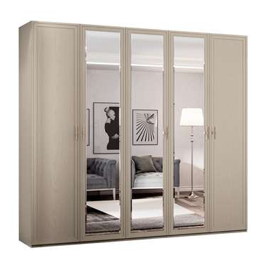 Шкаф пятидверный с зеркалами Palmari серо-бежевого цвета
