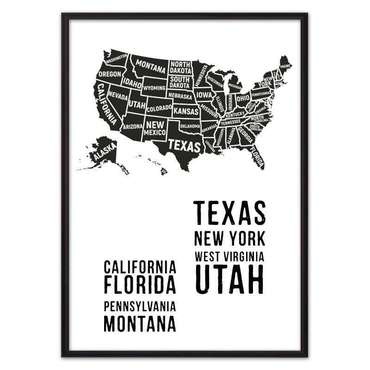 Постер в рамке Карта Америки 21х30 см