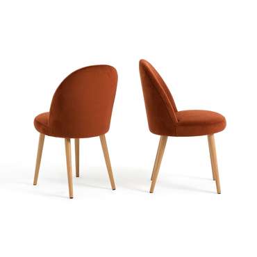 Комплект из двух велюровых стульев Ins коричневого цвета