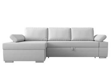 Угловой диван-кровать Канкун белого цвета (экокожа) левый угол