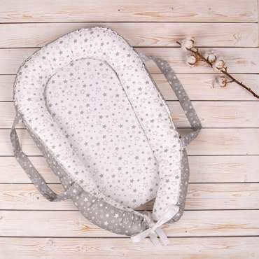 Кокон 'Гнёздышко' для новорождённых 'BabyRelax' 50х75, с ручками, съёмный матрасик 'Звездное небо серый'