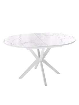 Раздвижной обеденный стол со стеклянной столешницей цвета белый сатин