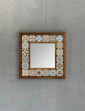 Настенное зеркало 33x33 с каменной мозаикой бежево-серого цвета