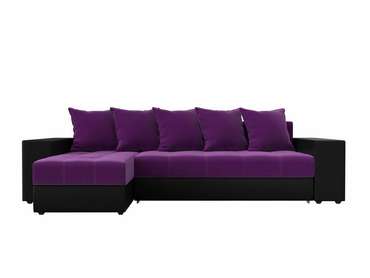 Угловой диван-кровать Дубай черно-фиолетового цвета (экокожа/ткань) левый угол