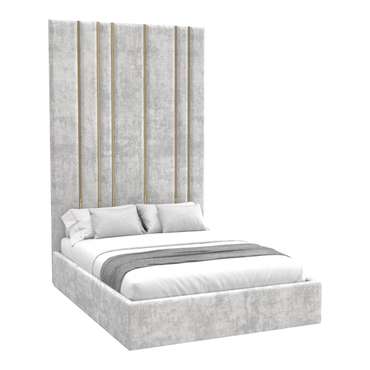 Кровать Jessi 160х200 светло-серого цвета с золотыми молдингами и подъемным механизмом 