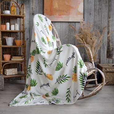 Плед 'Амели' 200х220, велсофт, 100% полиэстер, 'Ананасы'