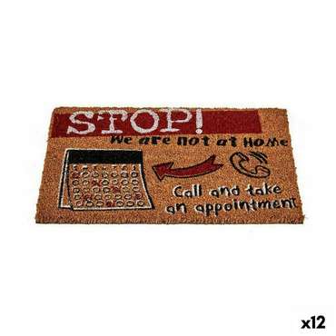 Дверной Коврик Stop Чёрный Красный Натуральный Кокосовое волокно 40 x 1,5 x 60 см (12 штук)