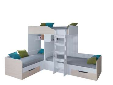 Двухъярусная кровать Трио 80х190 цвета белый-Дуб Сонома
