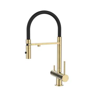 Смеситель для кухни IDDIS Ace с фильтром и гибким изливом черно-золотого цвета