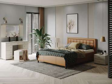 Кровать Como Veda 2 180х200 коричневого цвета (экокожа)