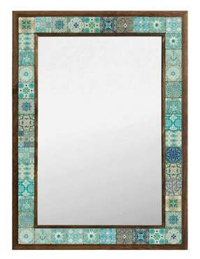 Настенное зеркало с каменной мозаикой 53x73 коричнево-бирюзового цвета