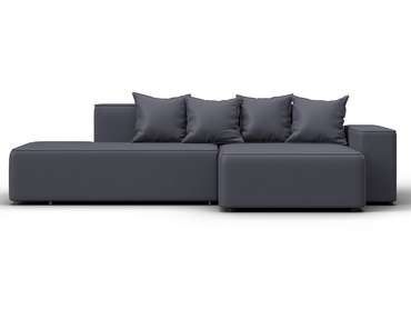 Угловой диван-кровать Лига-079 серого цвета правый (экокожа)