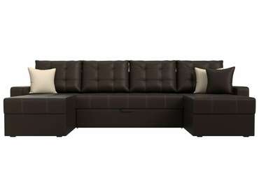 Угловой диван-кровать Ливерпуль темно-коричневого цвета (экокожа)