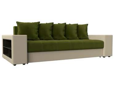 Прямой диван-кровать  Дубай зелено-бежевого цвета (ткань/экокожа) 