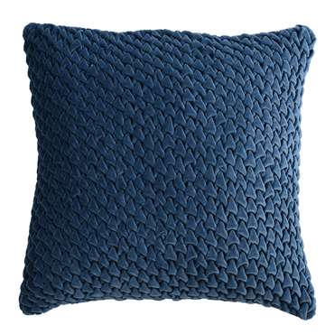 Подушка декоративная стеганая Essential из хлопкового бархата темно-синего цвета  