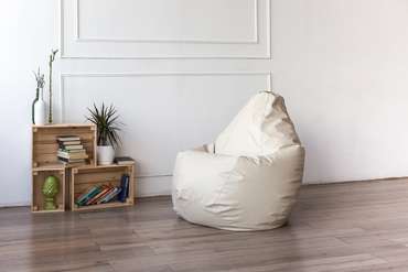 Кресло-мешок Груша 2XL в обивке из экокожи светло-бежевого цвета