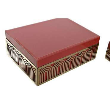 Шкатулка Металл Стеклянный Красный Позолоченный Деревянный MDF 25 x 18 x 10 cm (2 штук)
