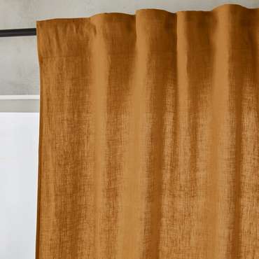 Штора из осветленного льна со шторной лентой Private 140x260 коричневого цвета