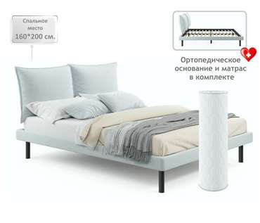 Кровать Fly 160х200 мятного цвета с ортопедическим основанием и матрасом Basic soft white