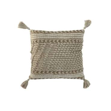 Декоративная подушка Boho 45x45 из хлопка и джута бежевого цвета с кисточками