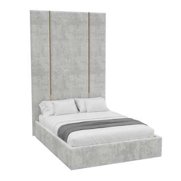 Кровать Pelitte 160х200 светло-серого цвета с золотыми молдингами и подъемным механизмом 