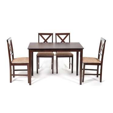 Обеденный комплект из стола и четырех стульев Хадсон темно-коричневого цвета
