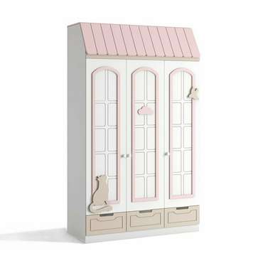 Шкаф-домик Кошкин дом бело-розового цвета