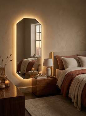 Настенное зеркало Stilig L в раме золотого цвета с подсветкой