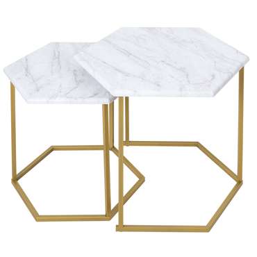 Набор из двух журнальных столиков МеталлАрт М003 бело-золотого цвета