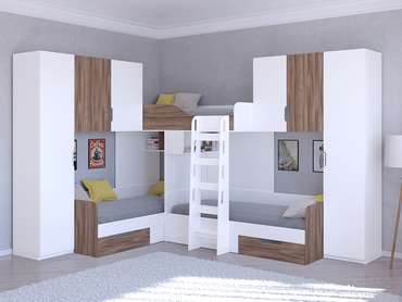 Двухъярусная кровать Трио 3 80х190 цвета Орех-белый