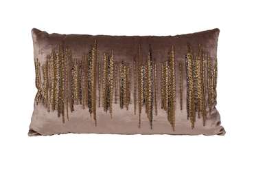 Подушка с бисером Линии бежевого цвета